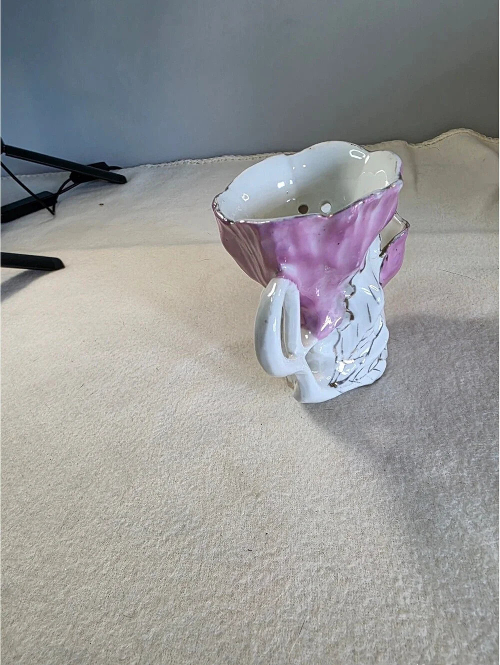 Vintage Porcelain Shaving Scuttle Mug Pink Floral Gold Trim Unmarked